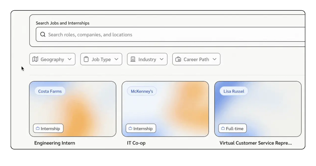New job and internship search filters in Backrs